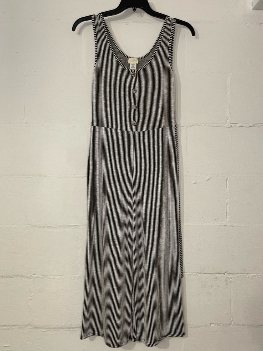 Caution To The Wind Black & White Striped Ribbed Button Jumpsuit